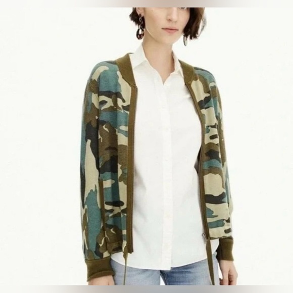 J. Crew Knit Camo Print Zip Front Bomber Jacket Olive Green Women’s Medium - Picture 3 of 11